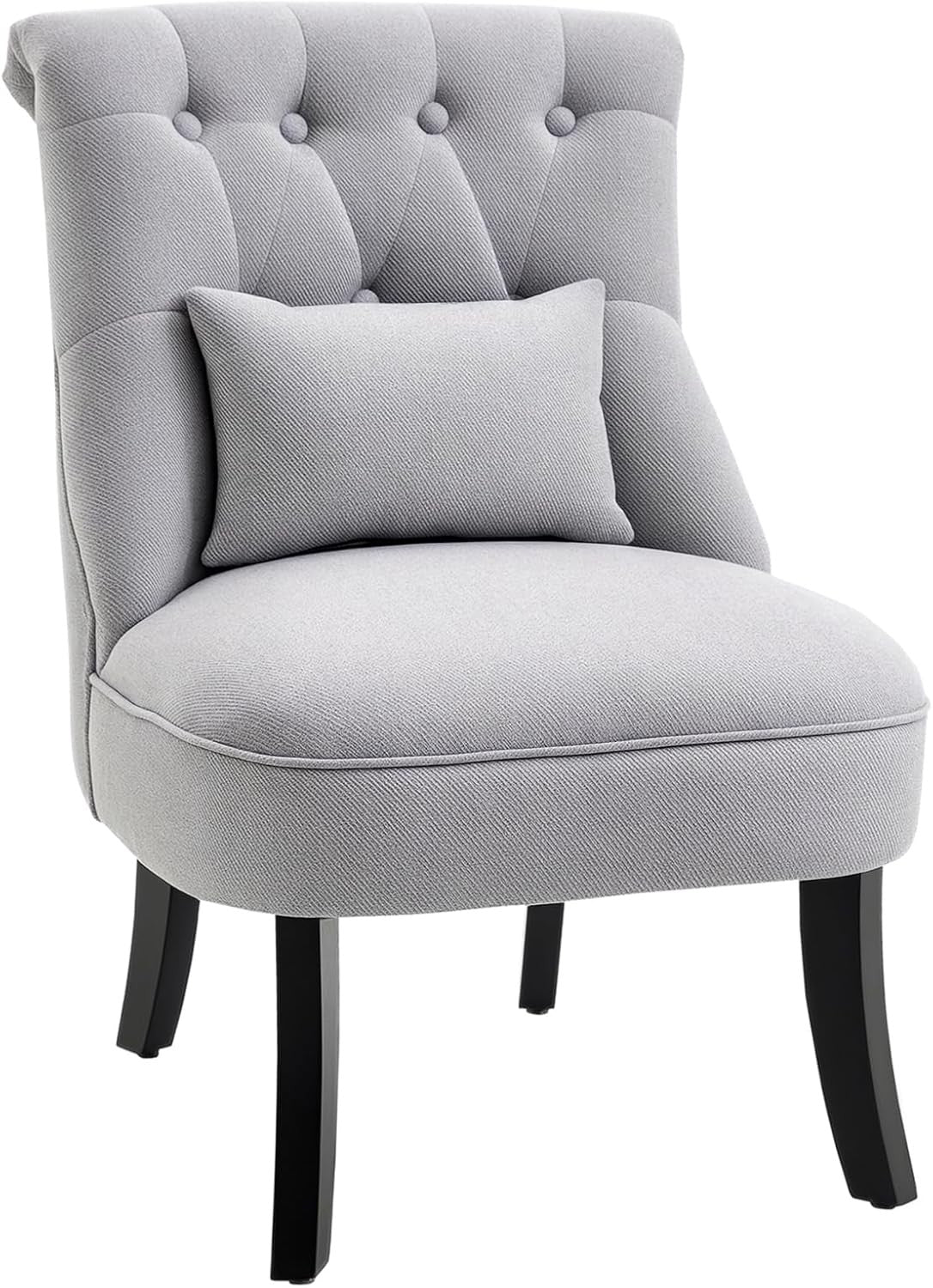 Grey Fabric Accent Armchair with Pillow Wooden Legs Lounge Chair