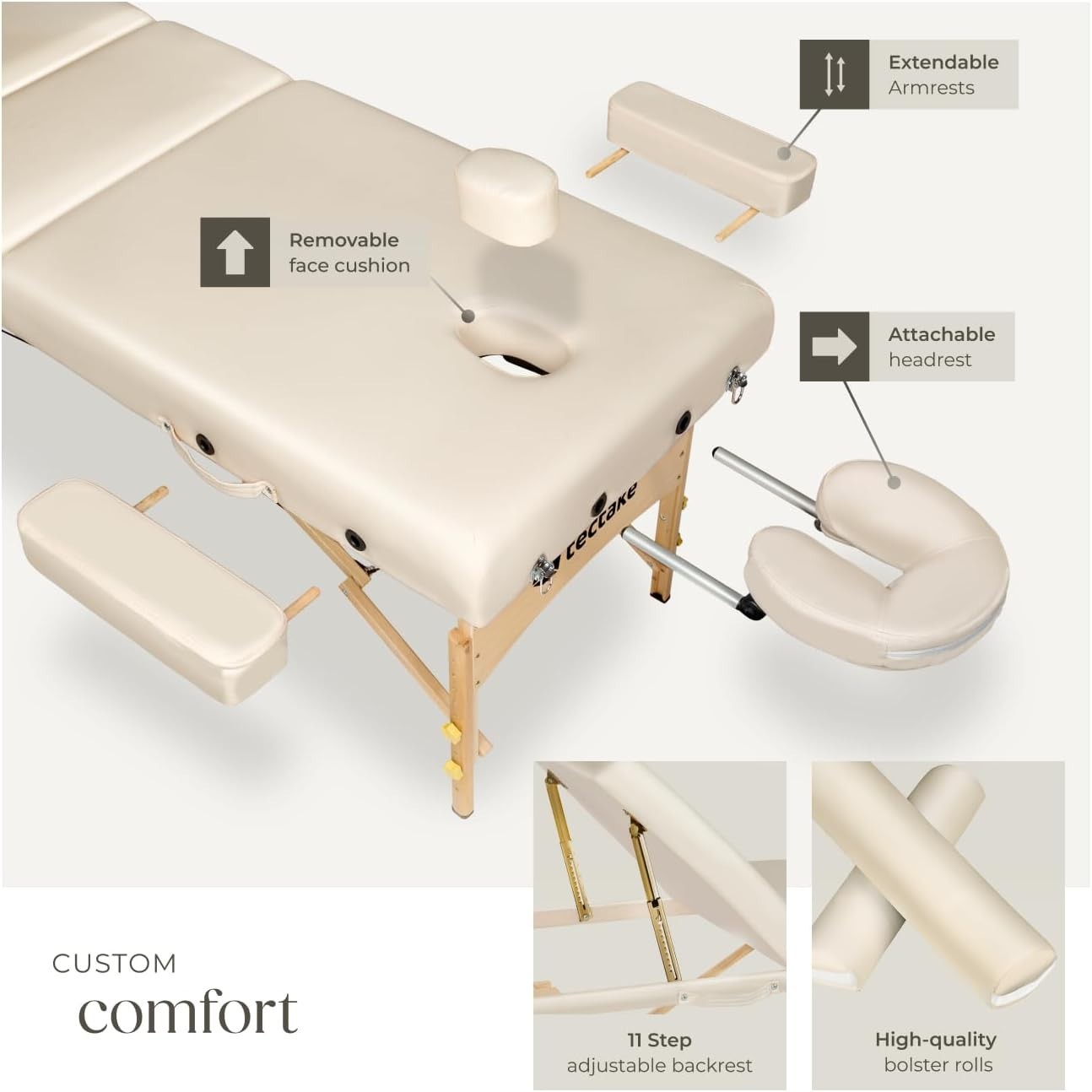 Portable 3 Zone Massage Table Foldable Adjustable Beauty Therapy Bed Beige