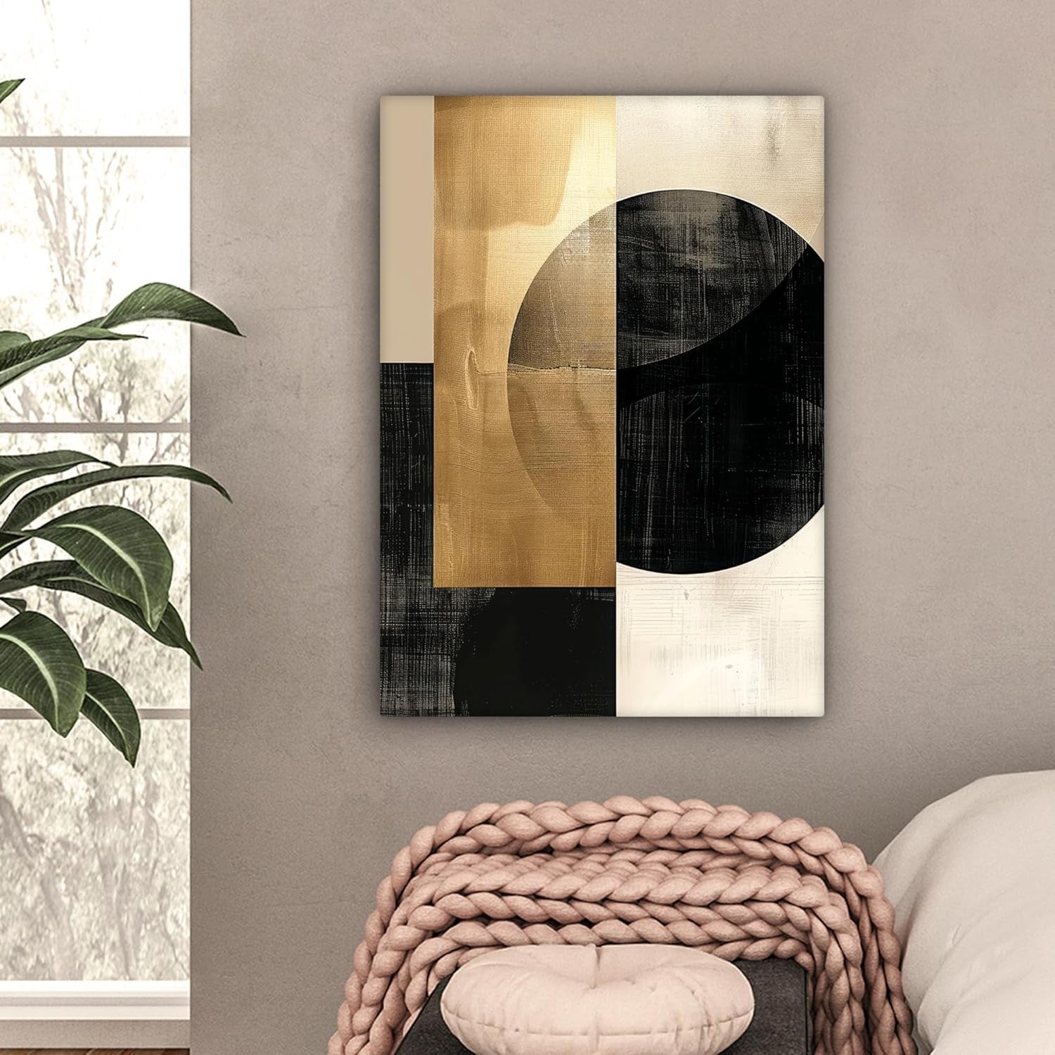 Large Framed Canvas Wall Art 50x70cm Gold Black Abstract Print