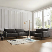 3 Seater Steel Grey Velvet Sofa Modern Deep Seat Distressed Fabric