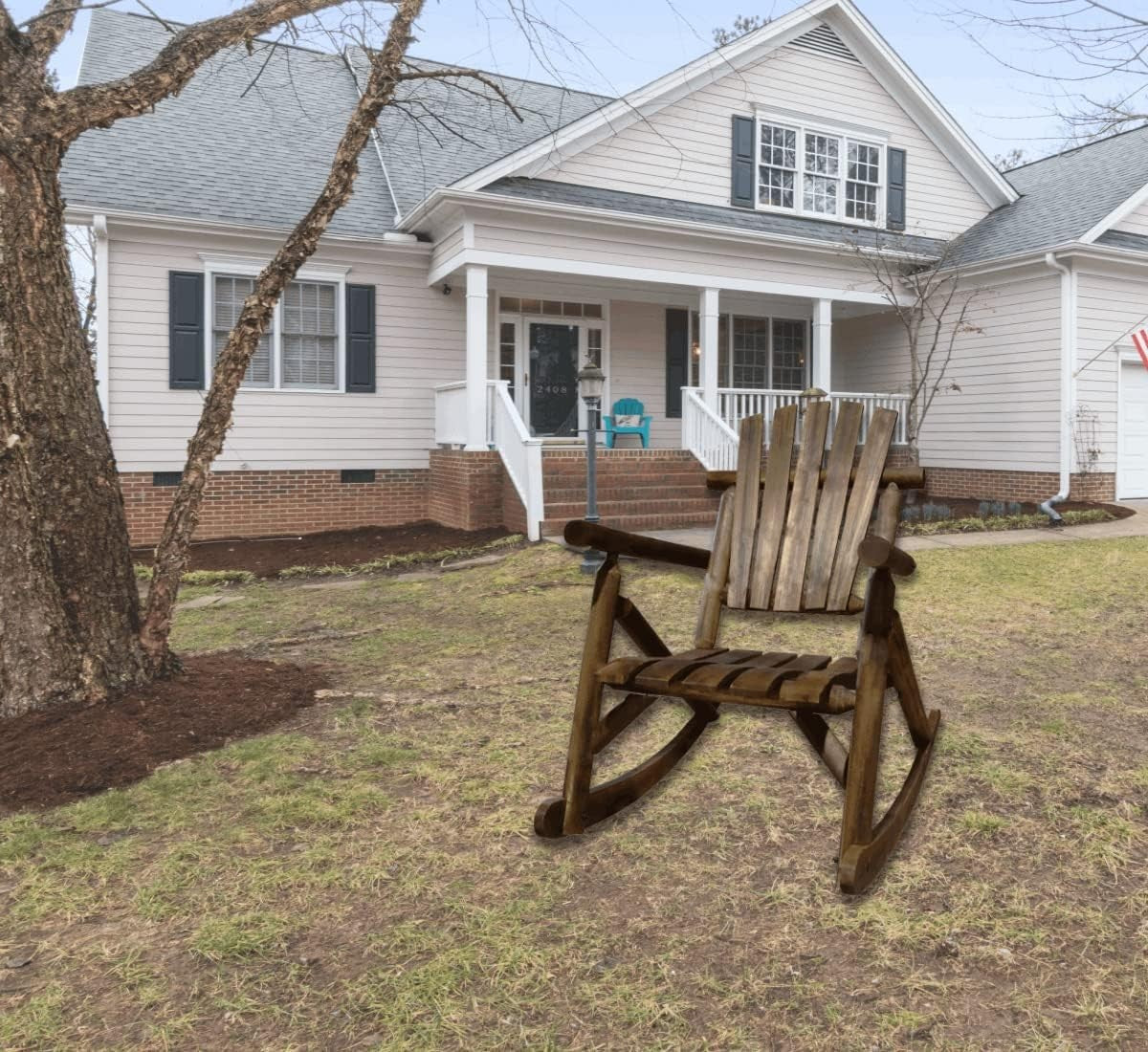 Wooden Rocking Chair Outdoor Garden Patio Burntwood Rustic Lounge Seat