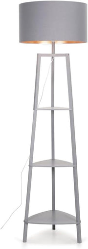 Modern Grey Wooden Floor Lamp with Storage Shelves & 6W LED Bulb
