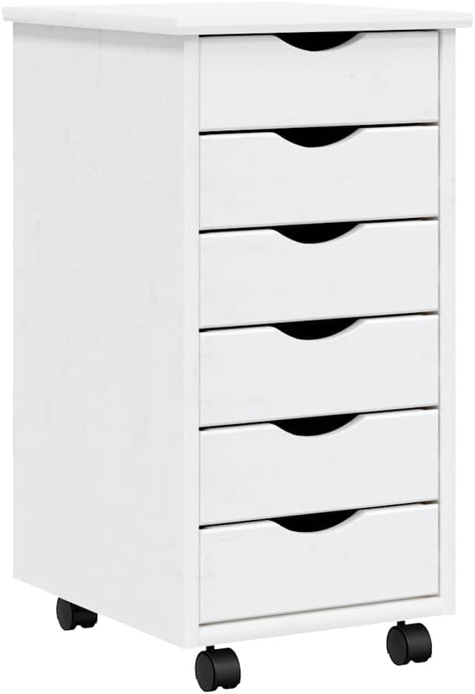 Solid Wood Rolling File Cabinet 6 Drawer Mobile Office Storage