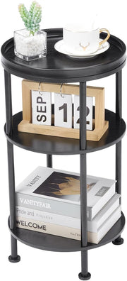 3 Tier Round Side Table with Storage Shelf Metal Frame Small Space 30x55cm