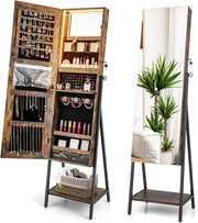 Rustic Brown LED Jewelry Cabinet Mirror Lockable Full Length Storage