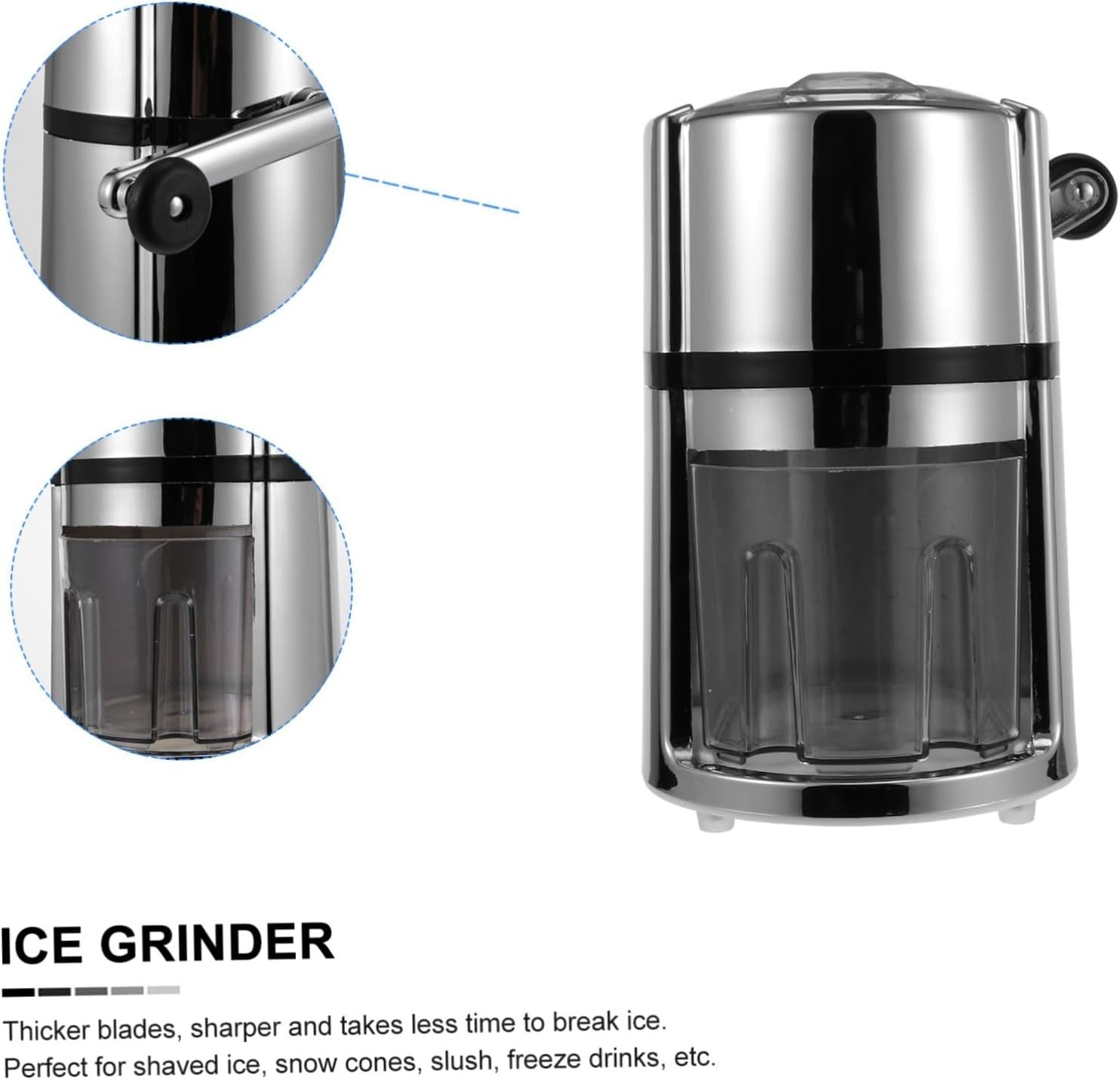 Manual Ice Crusher Hand Crank Stainless Steel Shaved Ice Maker Home Bar