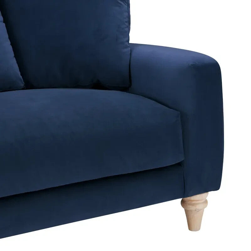 Navy Blue 3 Seater Sofa Scatter Cushions Deep Seat Velvet Modern Lounge
