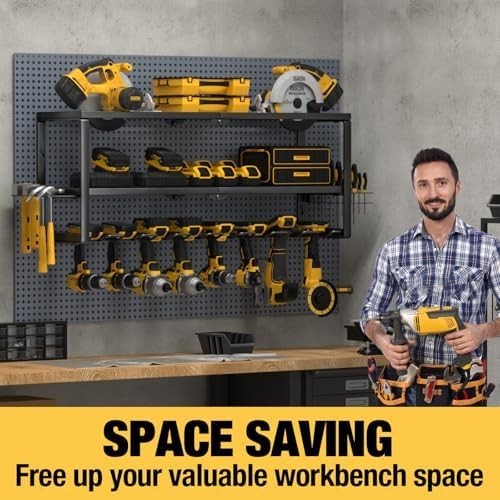 Heavy-Duty Wall-Mounted Tool Rack 82.6x21x33cm 8-Slot Drill Organizer
