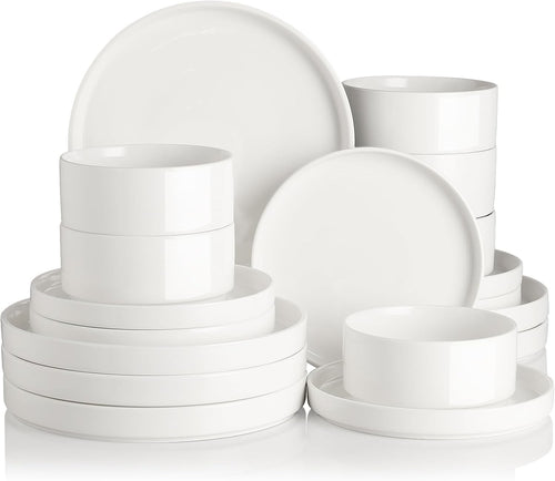 18pc Porcelain Dinnerware Set White Plates Bowls Service for 6