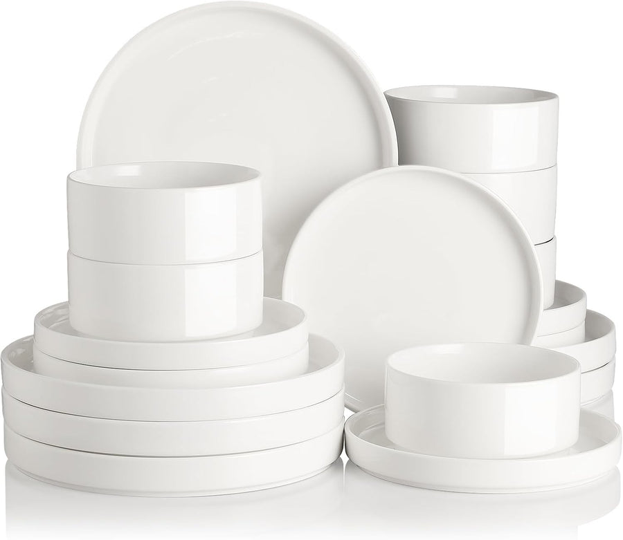 18pc Porcelain Dinnerware Set White Plates Bowls Service for 6