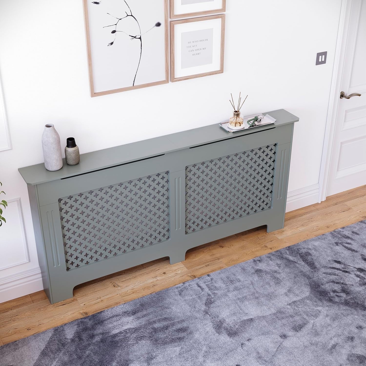 Extra Large Radiator Cover Olive Grey MDF Painted Heat Efficient