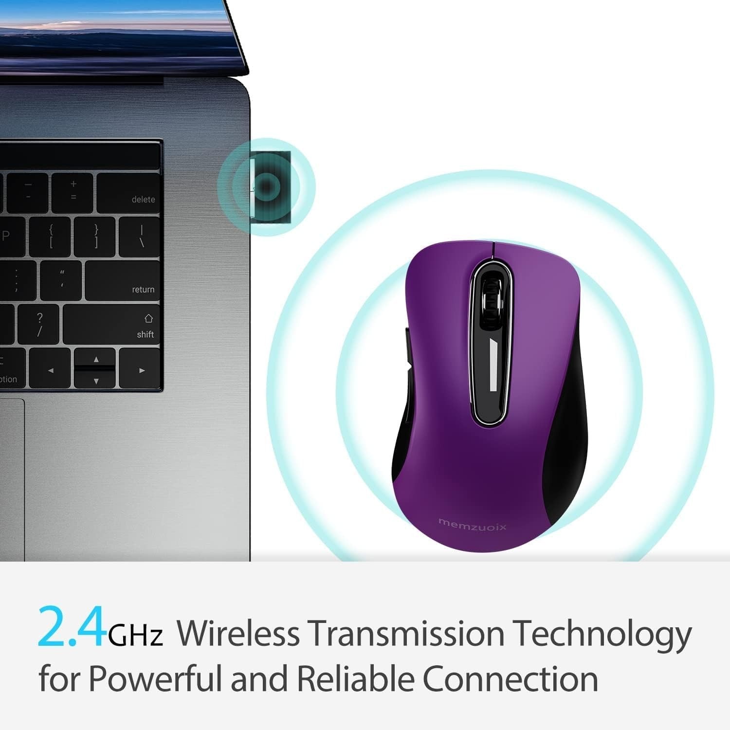 Purple Wireless Mouse 1400 DPI 2.4G USB 5-Button Ergonomic PC