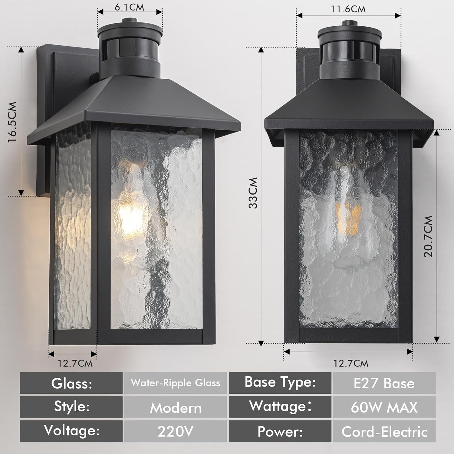 Outdoor Motion Sensor Wall Light E27 IP44 Waterproof Dusk to Dawn