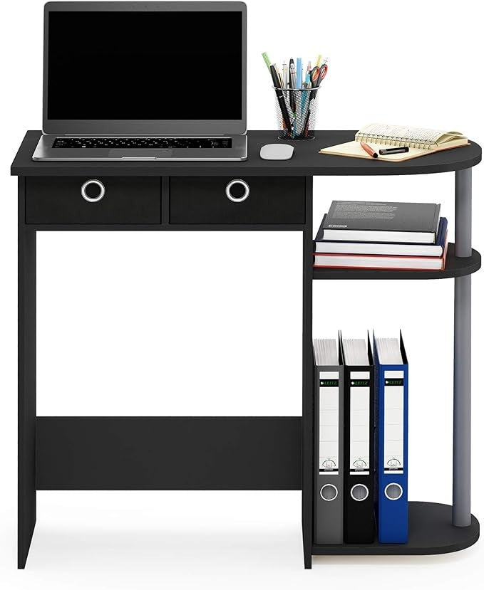 Compact Laptop Desk Study Writing Table Storage Shelves Black Grey