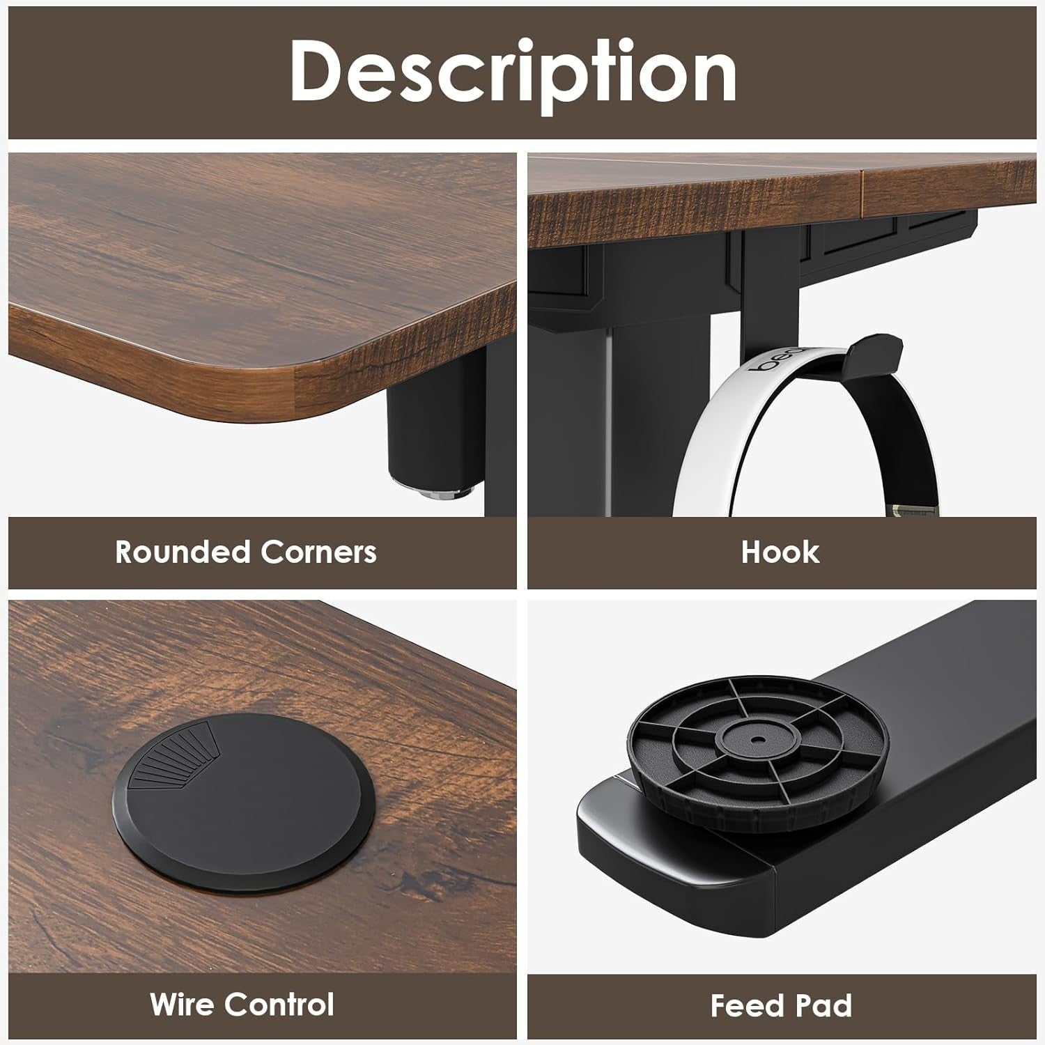Electric Standing Desk 120x60cm Adjustable Sit Stand Brown Table