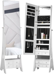 White LED Jewellery Storage Cabinet Full Length Mirror with Drawers