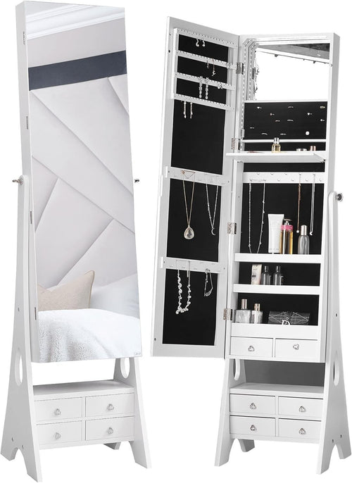 White LED Jewellery Storage Cabinet Full Length Mirror with Drawers