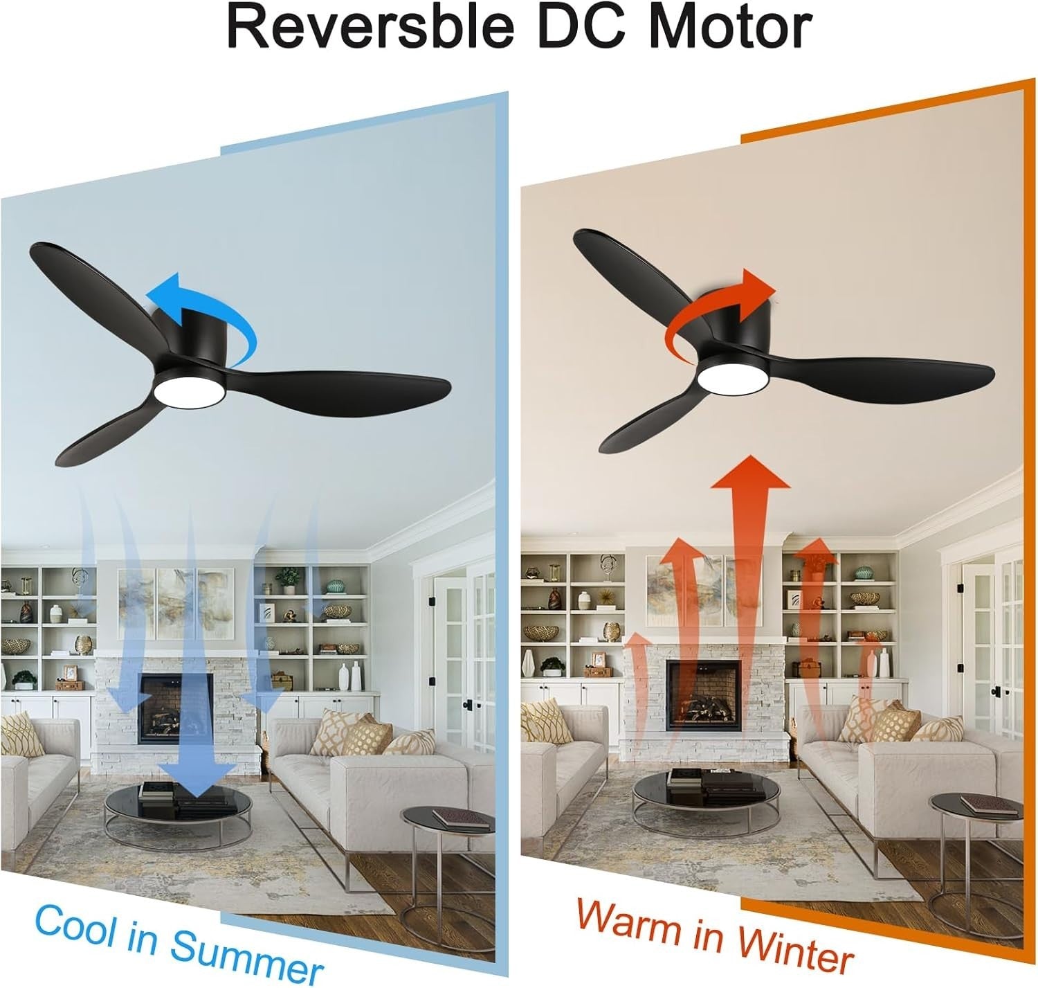 132cm Flush Mount Ceiling Fan LED Light App Remote Dimmable