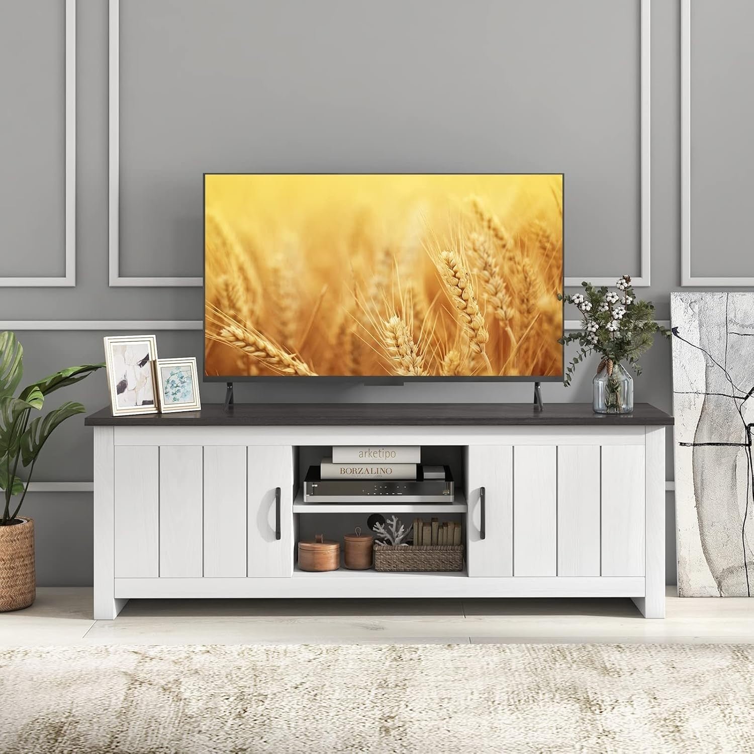 Wooden TV Stand for TVs up to 65" with Storage Shelves & Cable Management