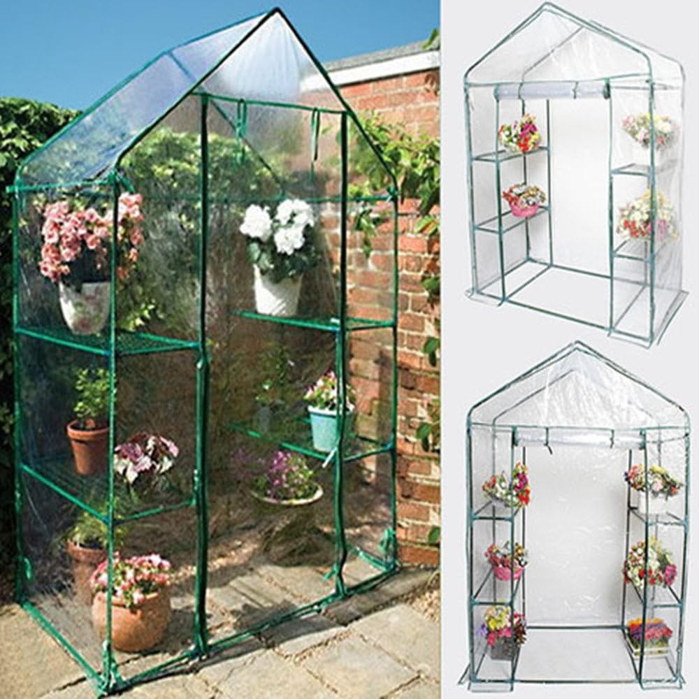 4x8 Walk-In Greenhouse Clear PVC Cover Steel Frame Roll-Up Door Plant Shelter