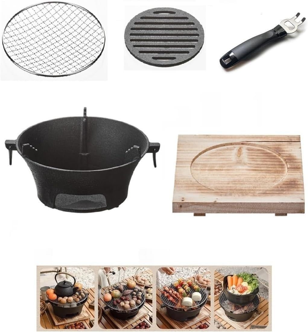 Cast Iron Charcoal Grill Portable Tabletop BBQ Hibachi Stove Camping Outdoor 11"