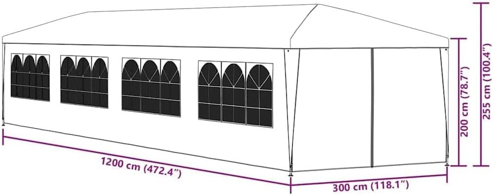 12x3m Anthracite Party Tent Gazebo Marquee PE Canopy Steel Frame Sides