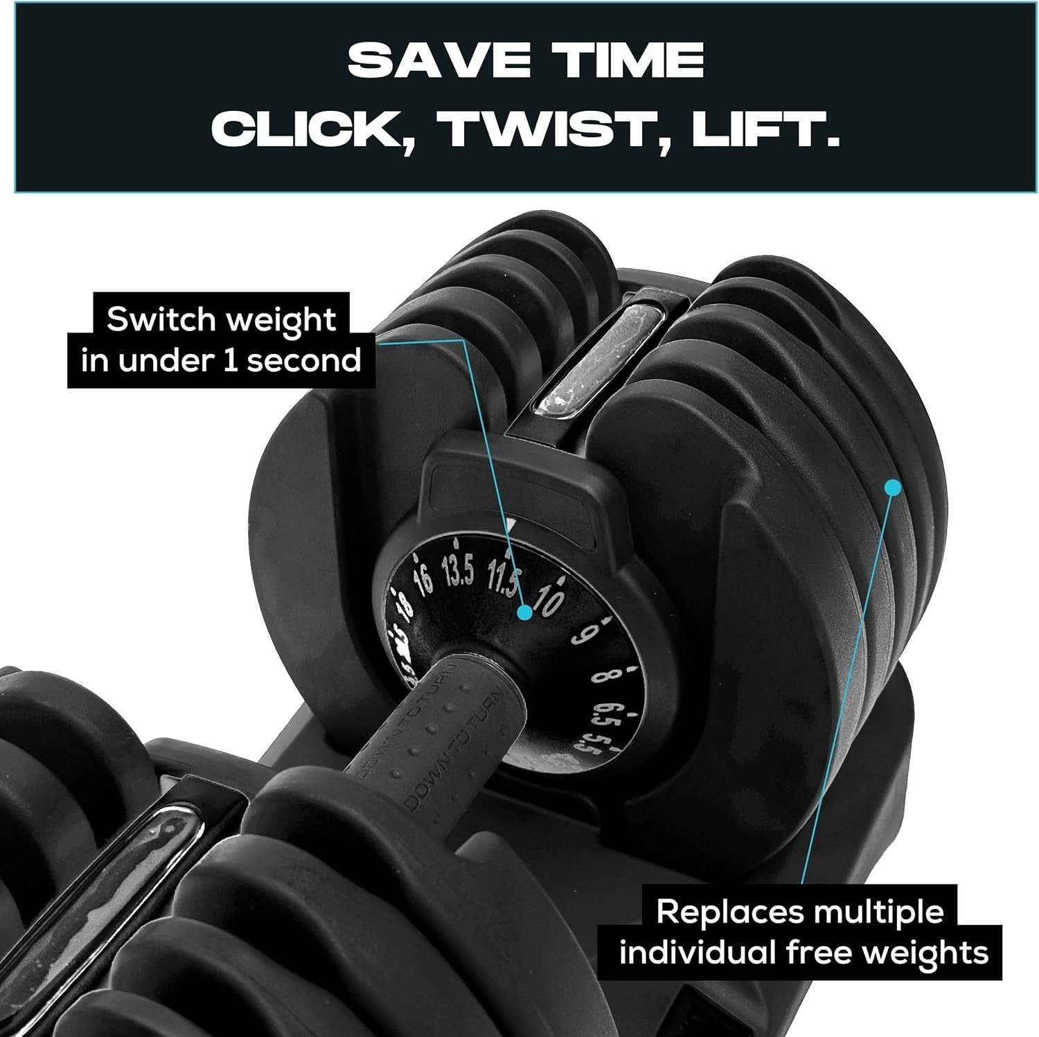 Adjustable Dumbbell Pair 24kg Smart-Click Anti-Slip Home Gym Weights