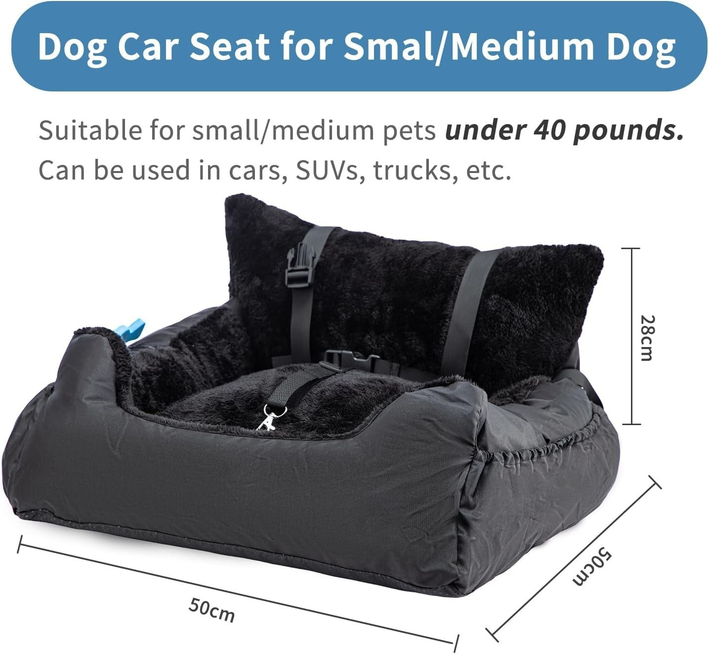 Plush Dog Car Seat Small Pet Travel Bed Safety Leash Non Slip Black