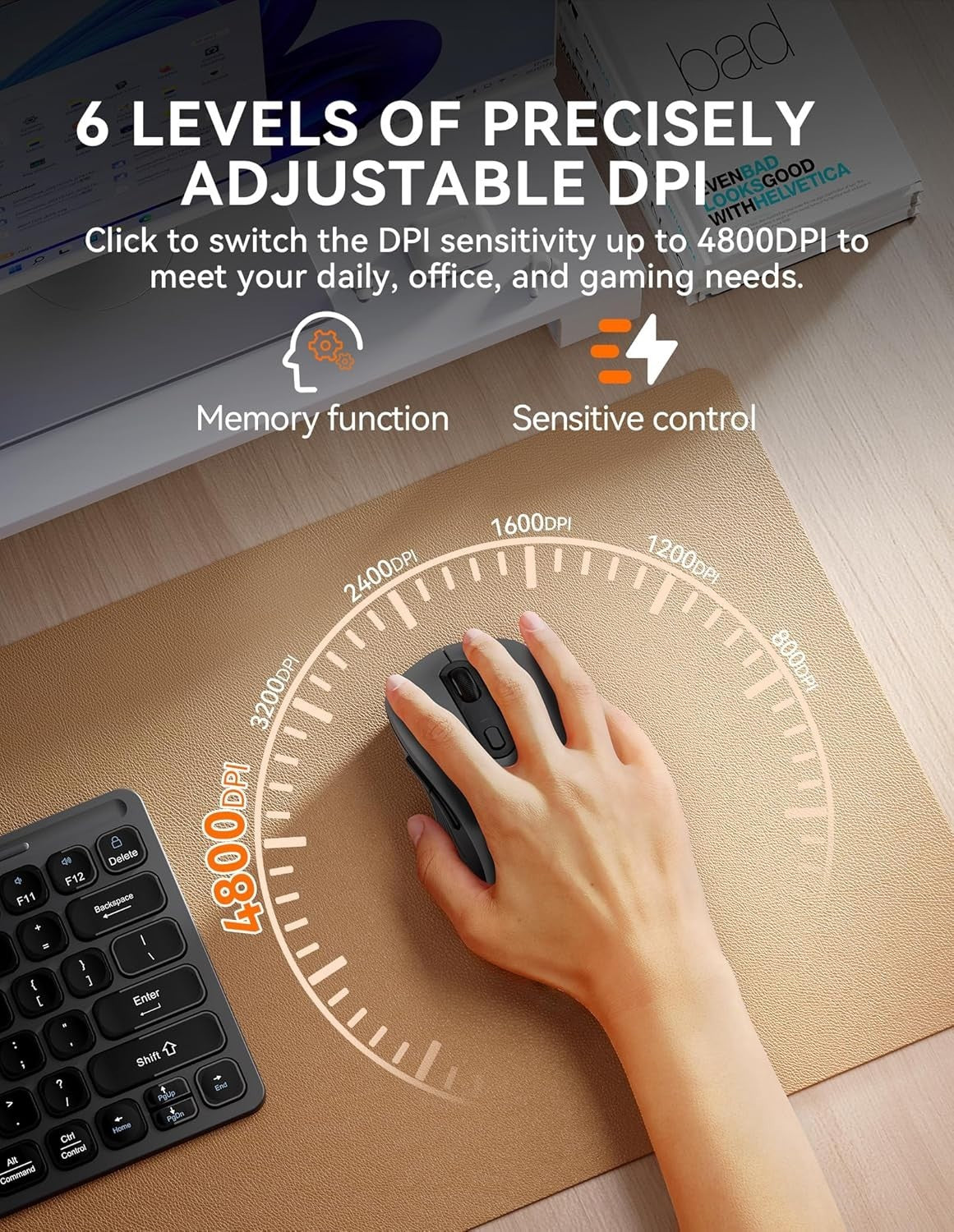 Ultra Quiet Wireless Mouse Multi Device Bluetooth USB 4800 DPI Office