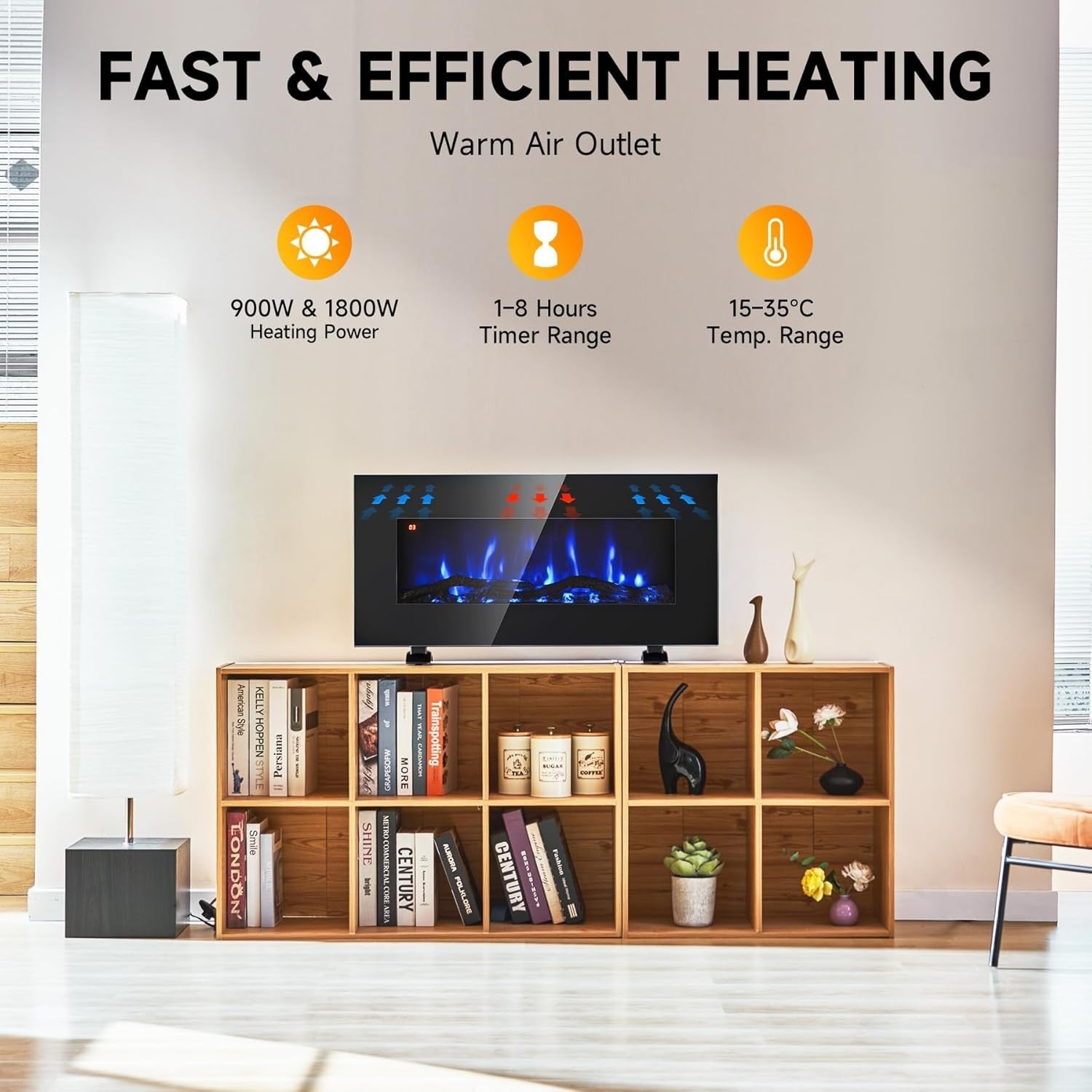 85cm Flat Electric Fireplace Freestanding Log Flame Heater w/ Remote