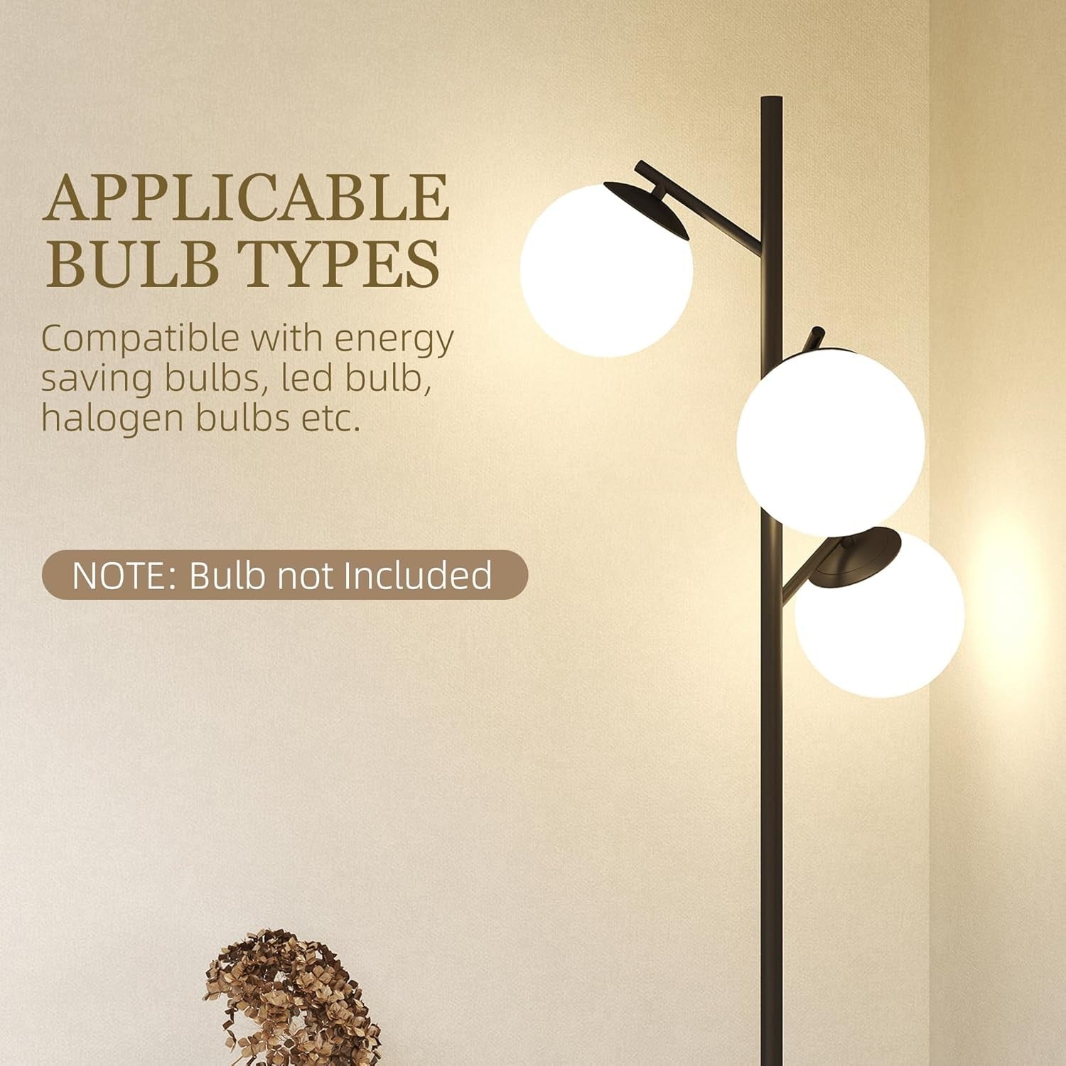3 Light Tree Floor Lamp Black Modern Standing Lamp Globe Shades Living Room