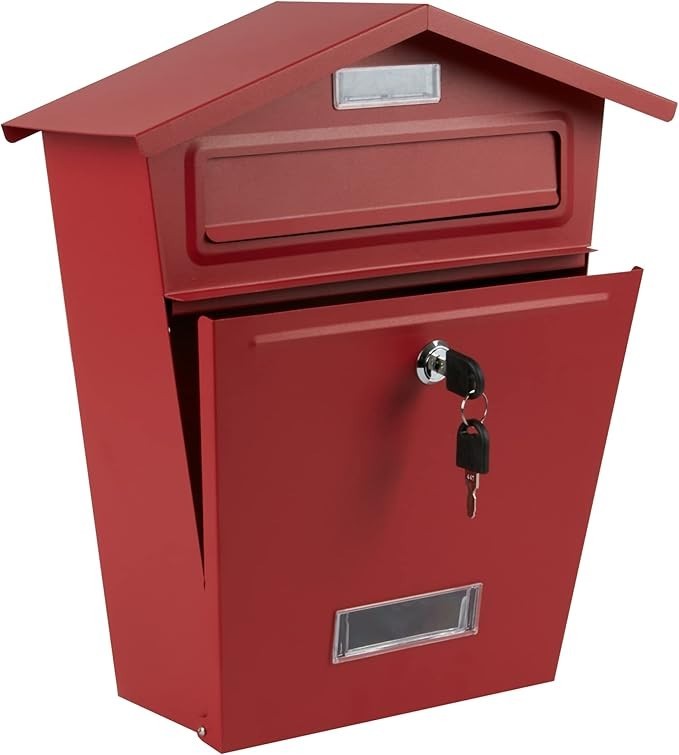 Wall Mounted Lockable Mailbox Red Waterproof Secure Post Box Large Capacity