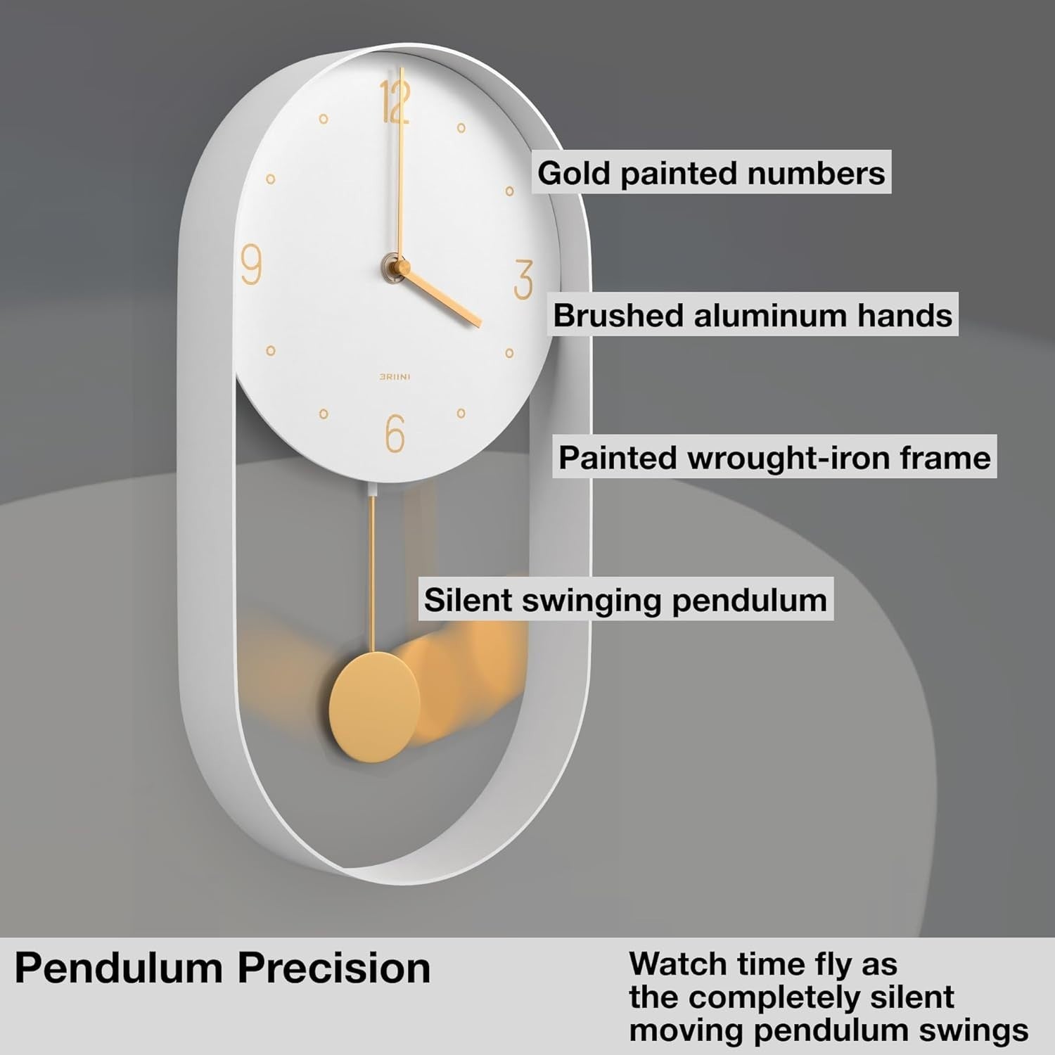 Modern Silent Wall Clock Gold Pendulum | Minimalist Decor 8" Face
