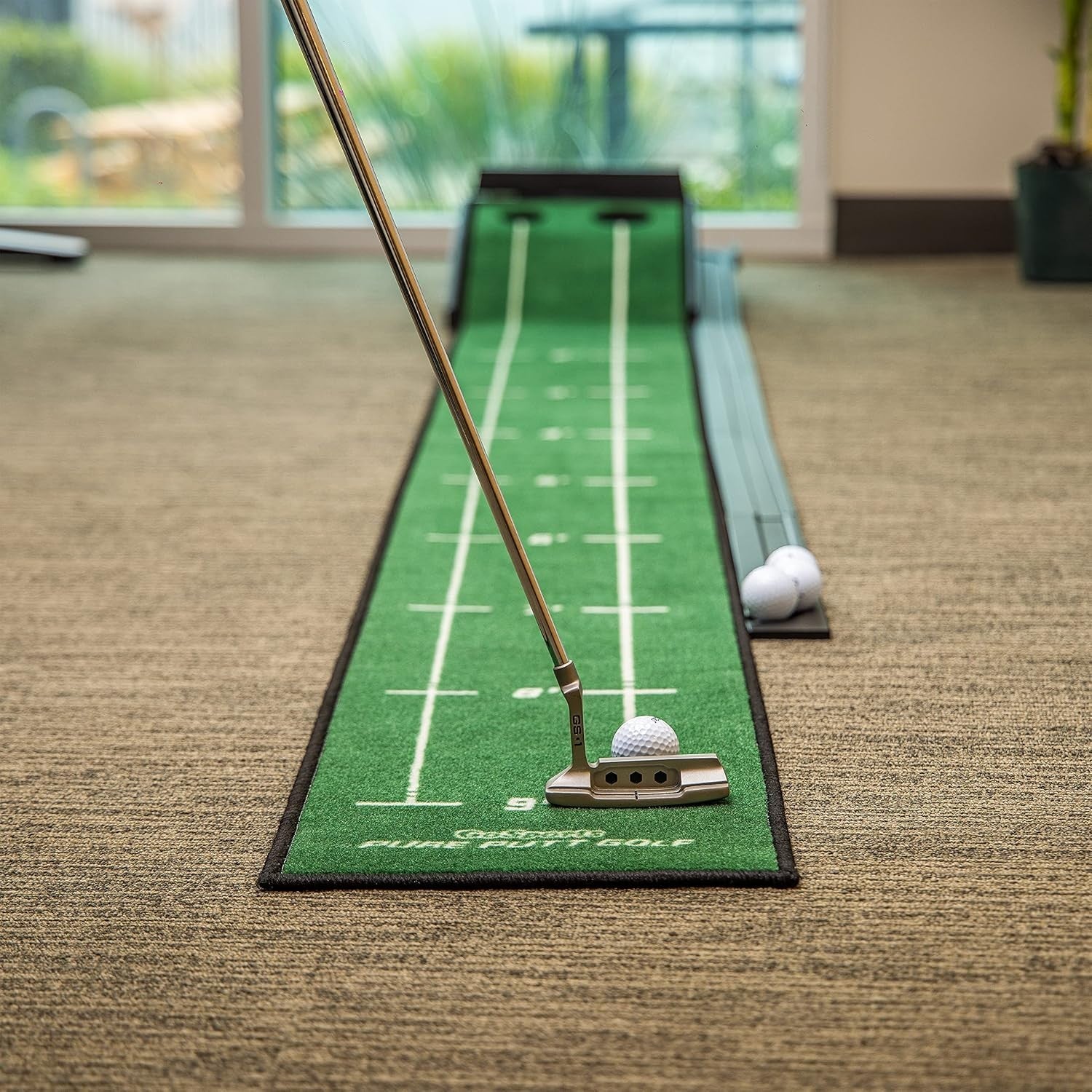 Golf Putting Mat 9ft Automatic Ball Return Indoor Practice Green Set