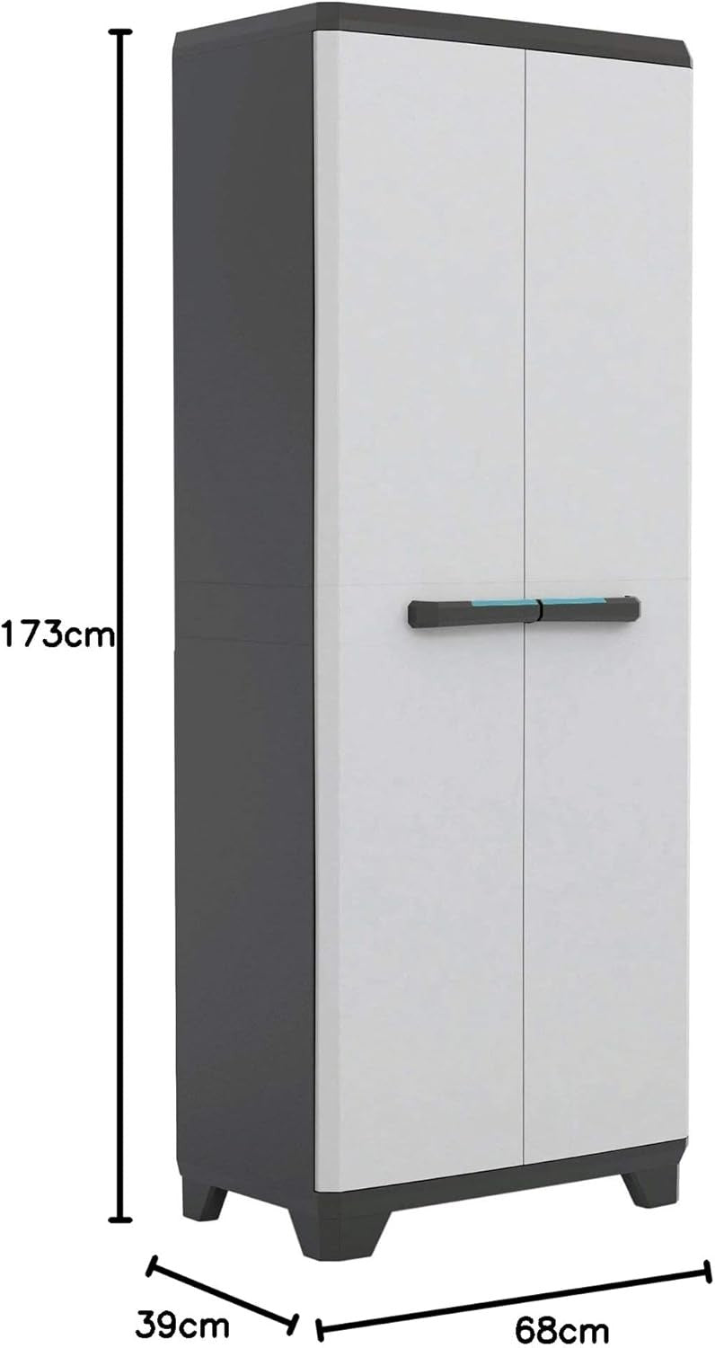 Tall Plastic Utility Cupboard with Adjustable Shelves for Garage Storage