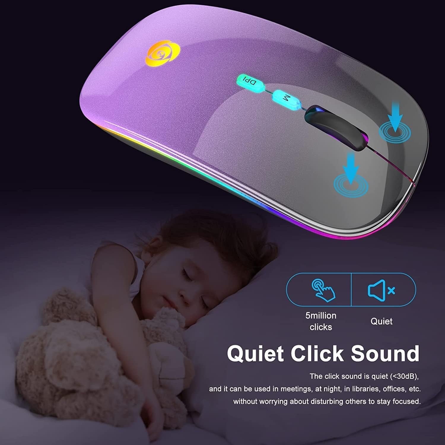 Wireless Bluetooth Mouse Rechargeable Silent RGB Type-C Slim