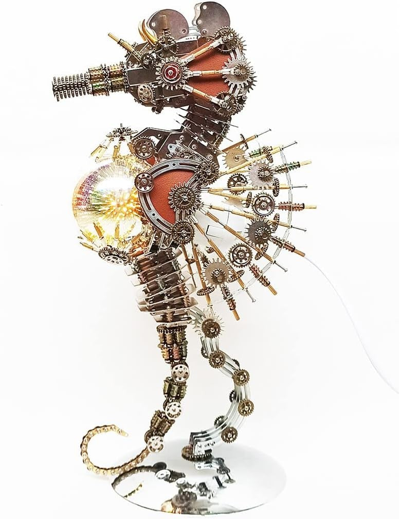 3D Metal Seahorse Puzzle Lamp 2100PCS Steampunk DIY Model Light