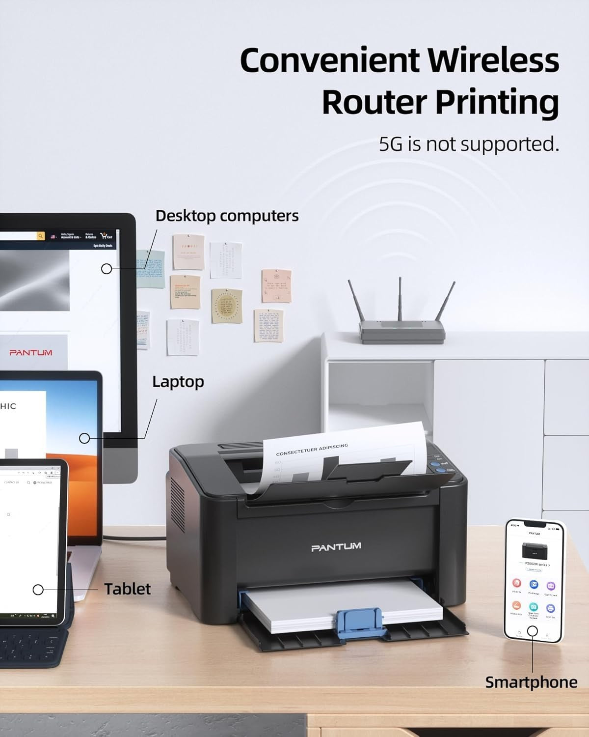 Black Mono Laser Printer A4 22ppm Wifi USB Compact Small Office