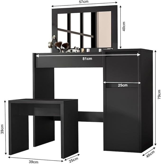 2-in-1 Black Dressing Table Flip Top Mirror Vanity Desk Makeup Storage 81cm