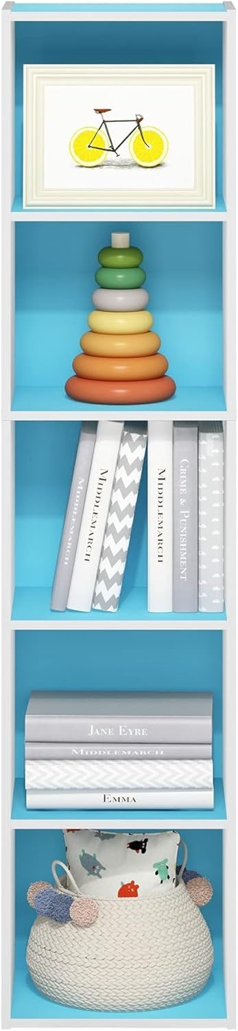 5 Cube Bookcase Storage Open Shelf Compact Design Organizer Bookshelf Blue