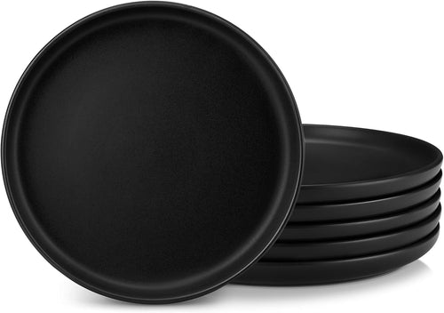 10.25in Ceramic Dinner Plates Set of 6 Black Scratch Resistant Modern