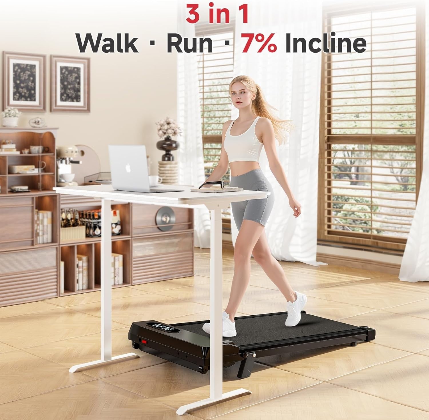 Portable Under Desk Treadmill Incline Walking Pad 8km/h Slim Home Gym
