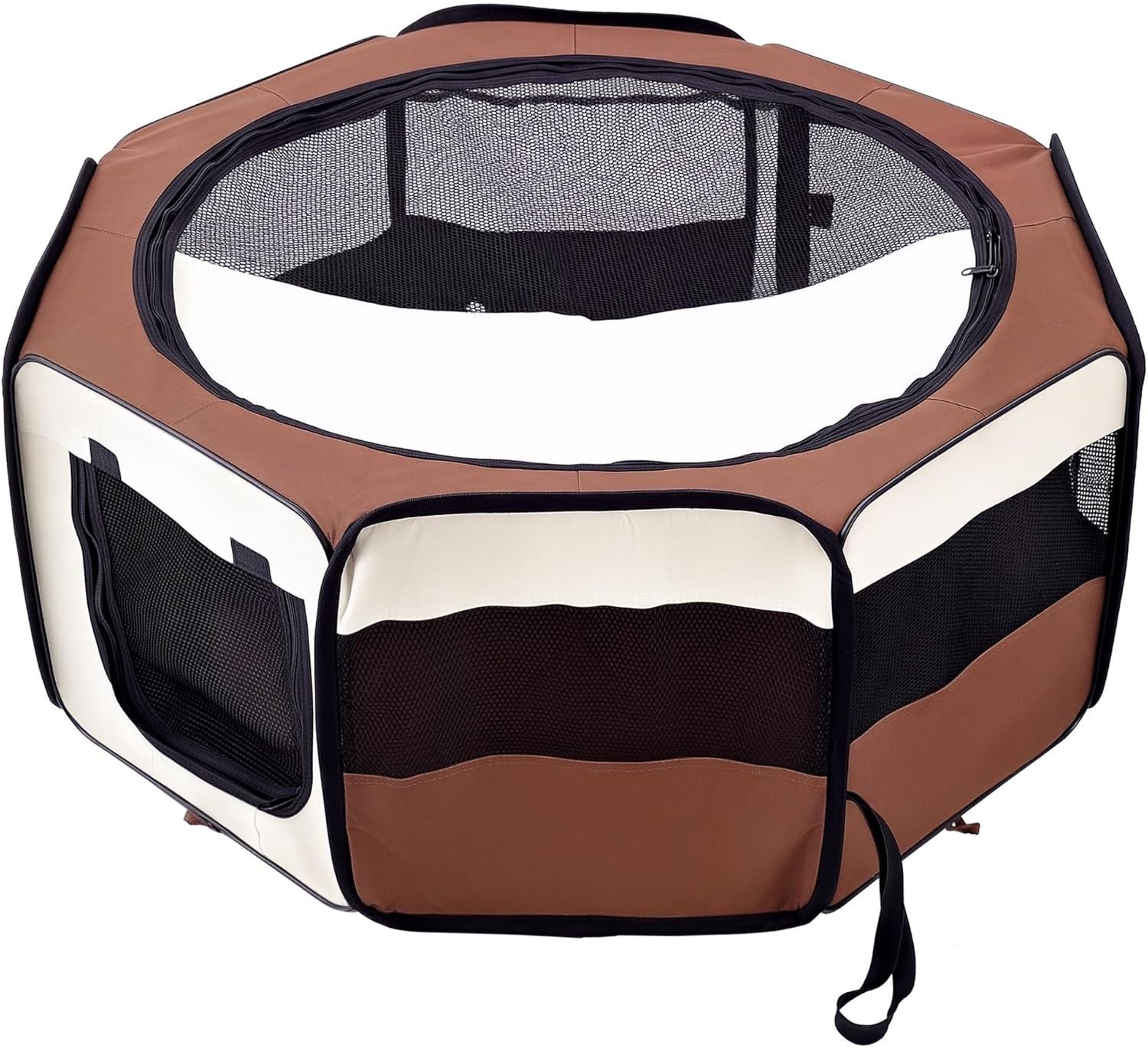 Foldable Pet Playpen with Carry Bag, Portable Puppy Tent Indoor Outdoor Brown