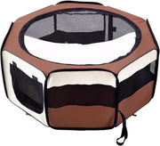 Foldable Pet Playpen with Carry Bag, Portable Puppy Tent Indoor Outdoor Brown