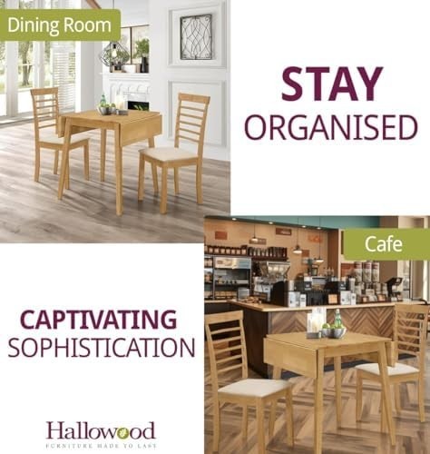 Small Drop Leaf Dining Table & 2 Chairs Oak Foldable Set for Home