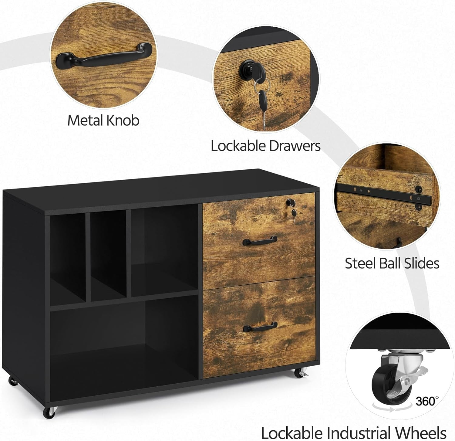 Large Rolling Filing Cabinet Printer Stand A4 Letter Storage Shelves