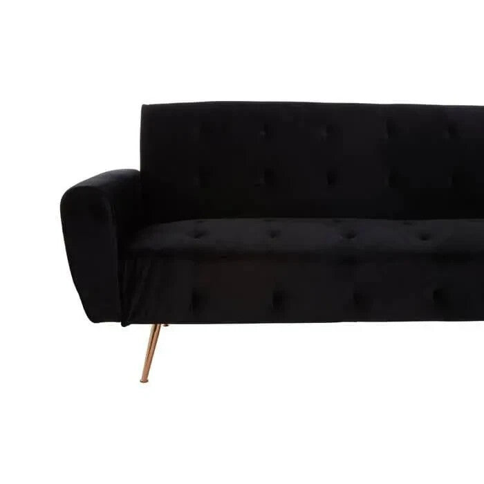 Black Velvet Sofa Bed 3 Seater Gold Legs Tufted Modern Luxury Sleeper