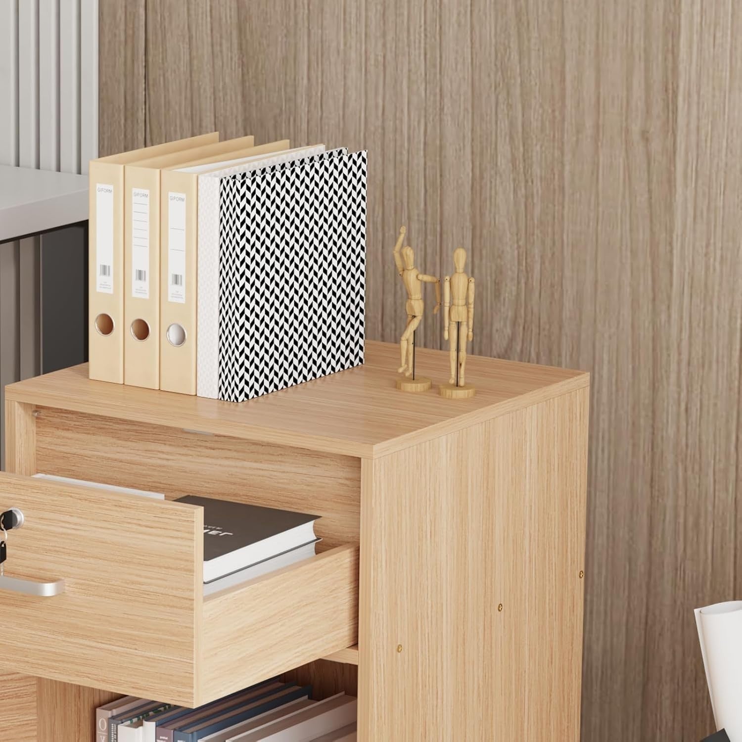 Walnut Locking Mobile File Cabinet Drawer Door Under Desk Storage