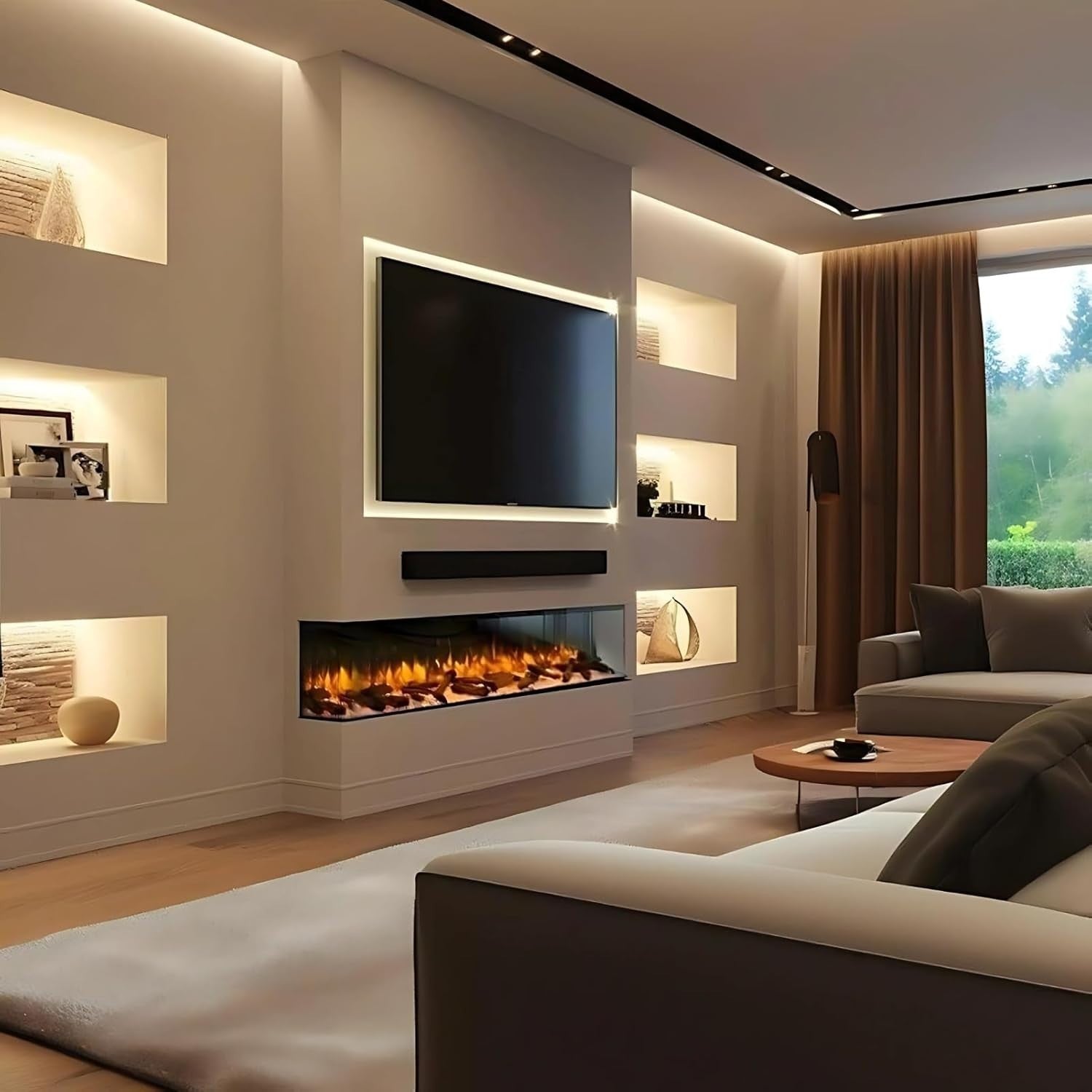78" 3D Wall Mounted Electric Fireplace LED Log Flame Heater Inset Glass