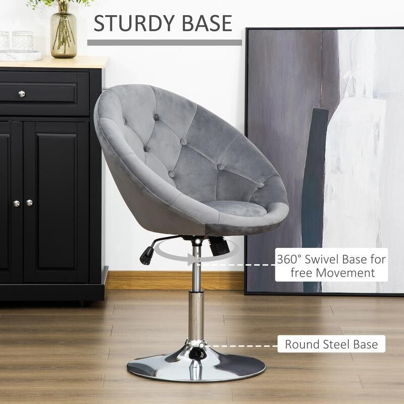 Grey Velvet Swivel Bar Stool Chair Tufted Back Height Adjustable Seat
